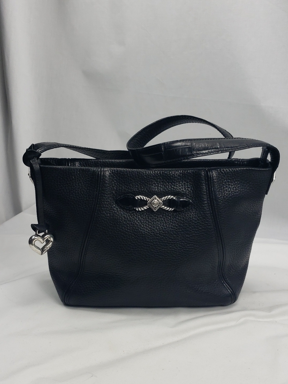 Vintage Brighton Black Pebbled Leather Shoulder Bag with Silver Accents
